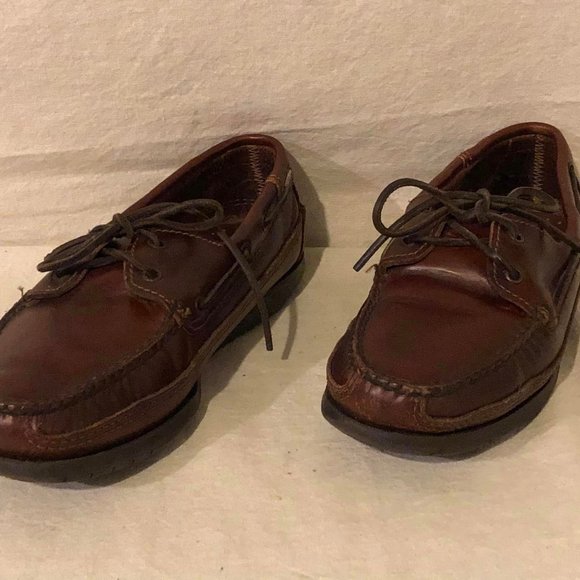 Size 8 Men's Minnetonka Moccasin Double Essential Hard Sole Brown Leather Shoes - Picture 1 of 10